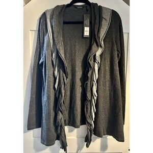 Daisy Fuentes Women's Gray Knit Ruffle Accent Open Cardigan size XL NWT